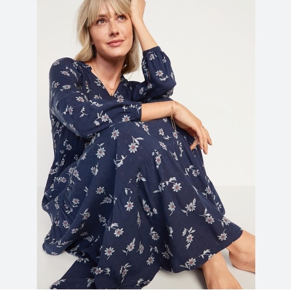 Old Navy Navy Floral Midi Dress